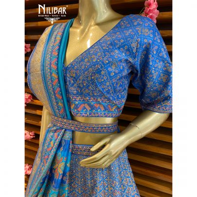 Cornflower Blue Silk Banarasi Lehenga Choli