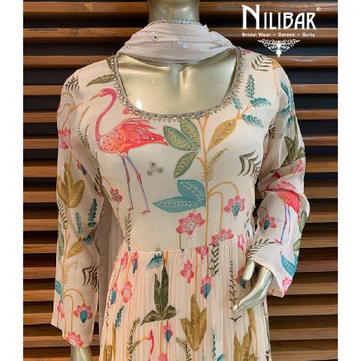 Cream Tabi Silk Printed Anarkali Suit