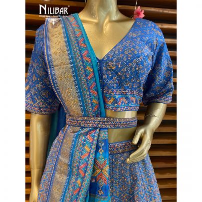Cornflower Blue Silk Banarasi Lehenga Choli