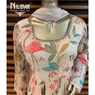 Cream Tabi Silk Printed Anarkali Suit