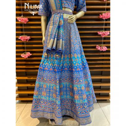 Cornflower Blue Silk Banarasi Lehenga Choli