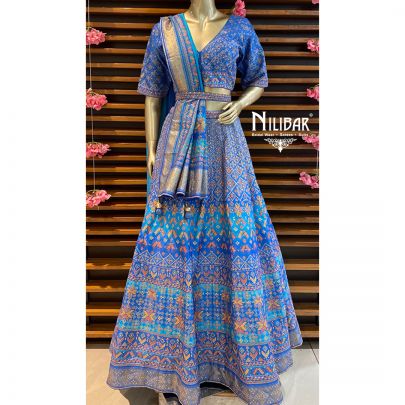 Cornflower Blue Silk Banarasi Lehenga Choli