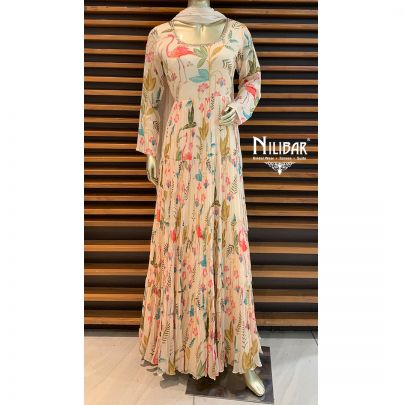Cream Tabi Silk Printed Anarkali Suit