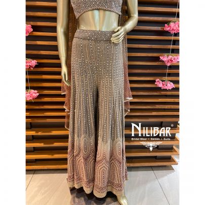 Grey Georgette Crop Top Palazzos