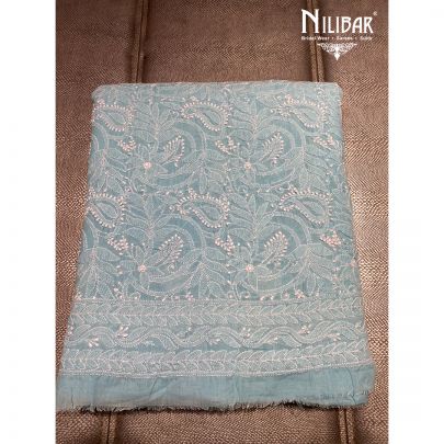 Sky Blue Cotton and Chinon Unstitched Suit