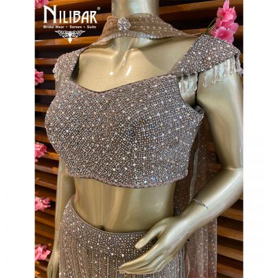 Grey Georgette Crop Top Palazzos