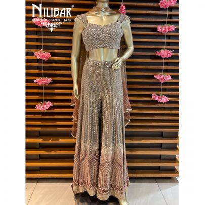 Grey Georgette Crop Top Palazzos