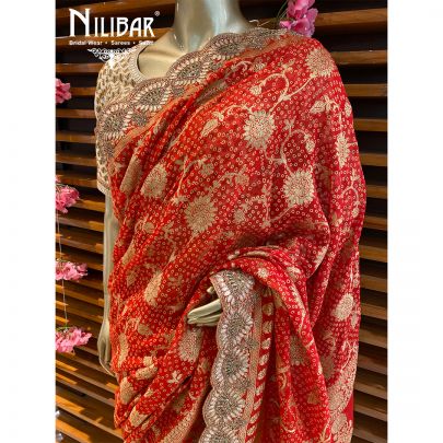 Orange and Red Georgette Banarasi Saree