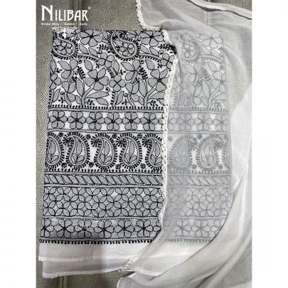 Black and White Cotton and Chinon Unstitched Suit