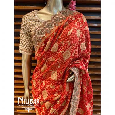Orange and Red Georgette Banarasi Saree