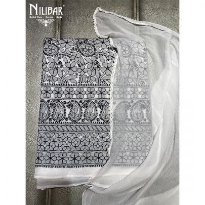 Black and White Cotton and Chinon Unstitched Suit