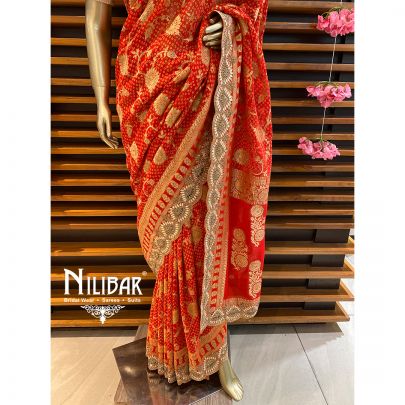 Orange and Red Georgette Banarasi Saree