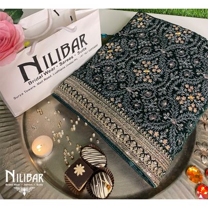 Dark Green Velvet Dupatta.