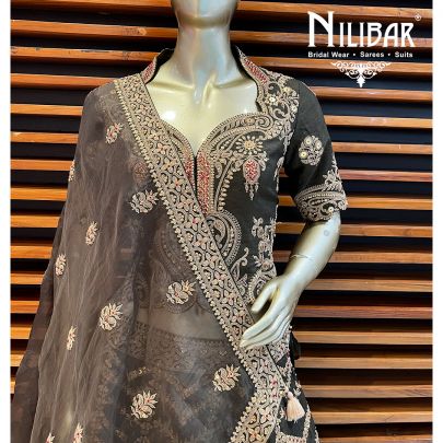 Olive Green Silk and Organza Bridal Lehenga