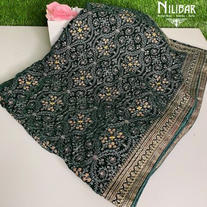 Dark Green Velvet Dupatta.