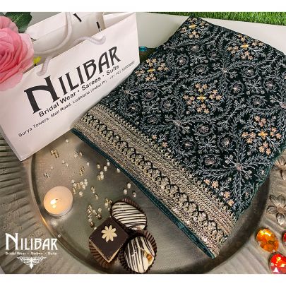 Dark Green Velvet Dupatta.