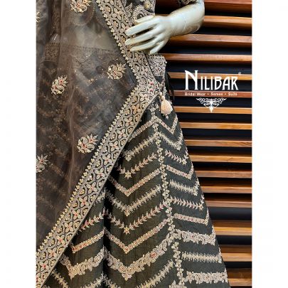 Olive Green Silk and Organza Bridal Lehenga