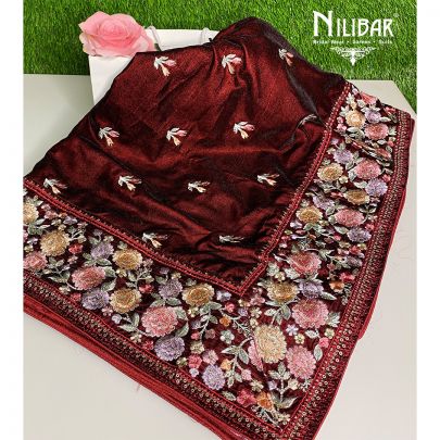 Mahogany Red Velvet Dupatta