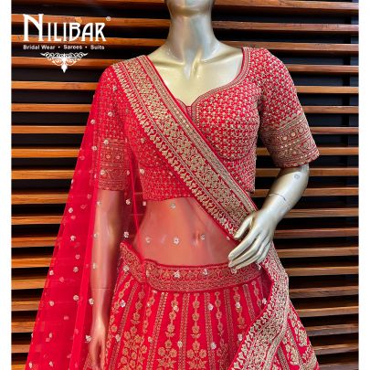Rose Red Silk and Net Bridal Lehenga