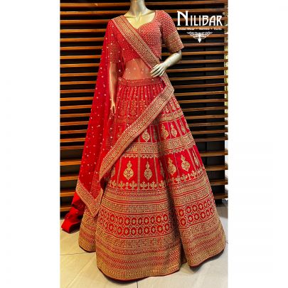 Rose Red Silk and Net Bridal Lehenga