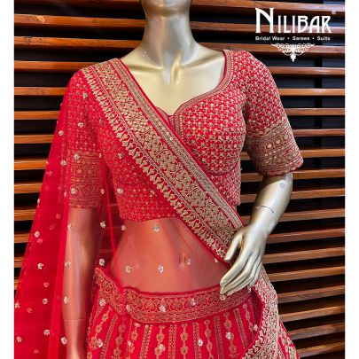 Rose Red Silk and Net Bridal Lehenga