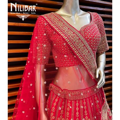 Rose Red Silk and Net Bridal Lehenga