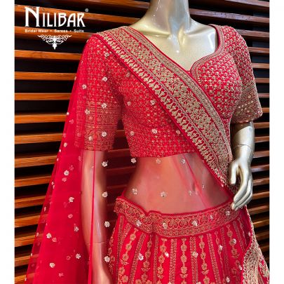Rose Red Silk and Net Bridal Lehenga