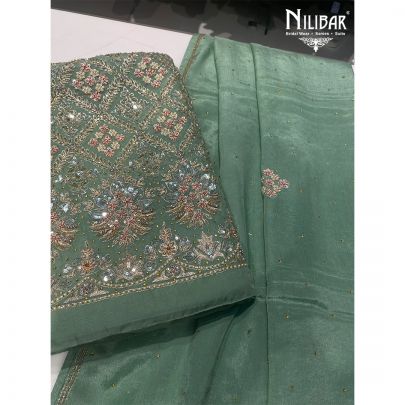 Pista Green Organza Unstitched Suit