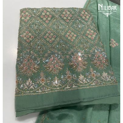 Pista Green Organza Unstitched Suit