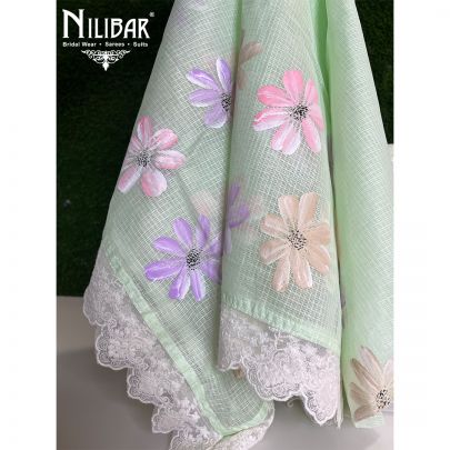 Sea Green Organza Unstitched Suit
