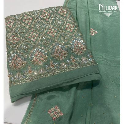 Pista Green Organza Unstitched Suit