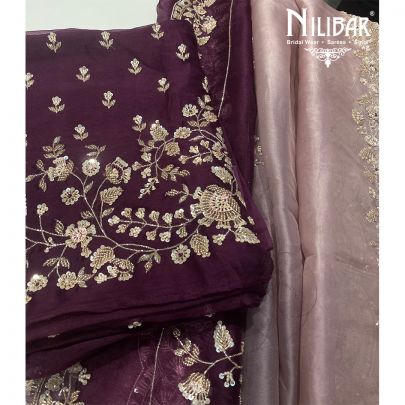 Purple Organza Unstitched Suit