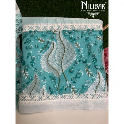 Ice Blue Organza Unstitched Suit