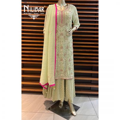 Lime Green Georgette Indo Western One Piece
