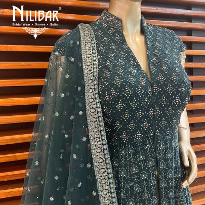 Pine Green Georgette Palazzo Suit