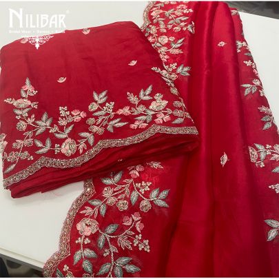 Red Organza Unstitched Suit