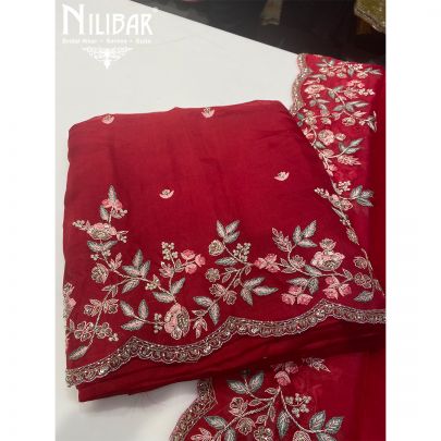 Red Organza Unstitched Suit