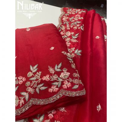 Red Organza Unstitched Suit