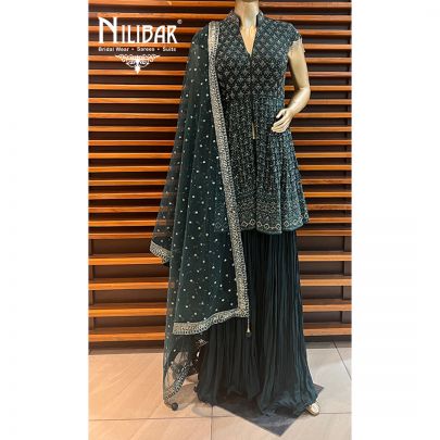 Pine Green Georgette Palazzo Suit