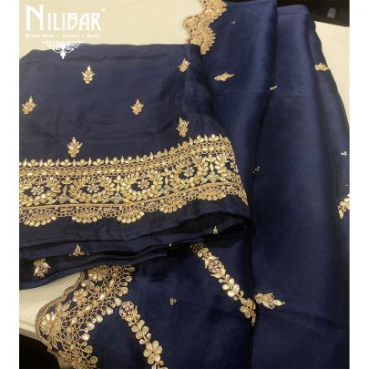 Navy Blue Organza Unstitched Suit