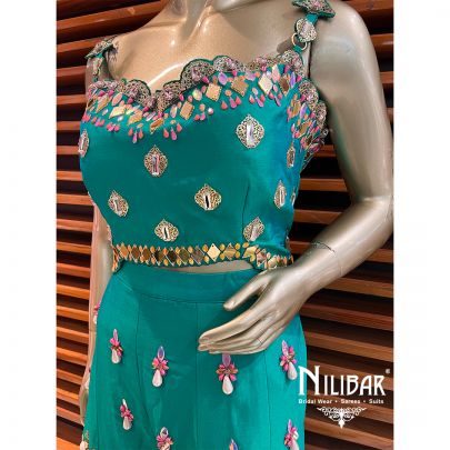 Bottle Green Raw Silk Indo Western Dress