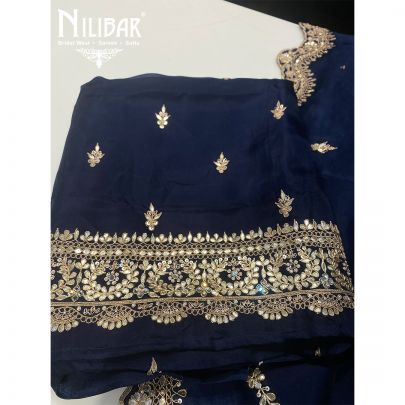 Navy Blue Organza Unstitched Suit
