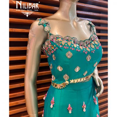Bottle Green Raw Silk Indo Western Dress