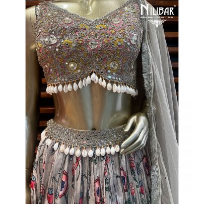 Fog Gray Silk Casual Lehenga