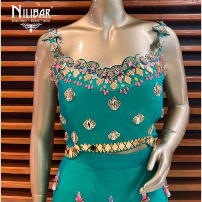 Bottle Green Raw Silk Indo Western Dress