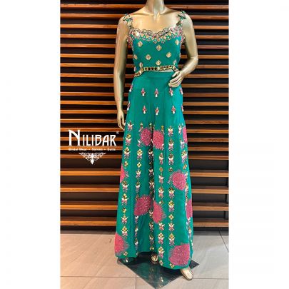 Bottle Green Raw Silk Indo Western Dress