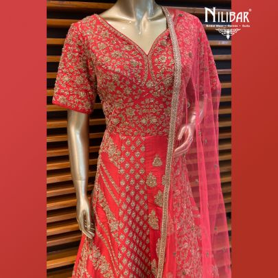 Tomato Red Silk Anarkali