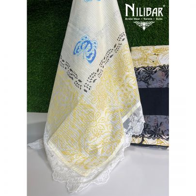Black and Pale Yellow Organza Unstitched Suit