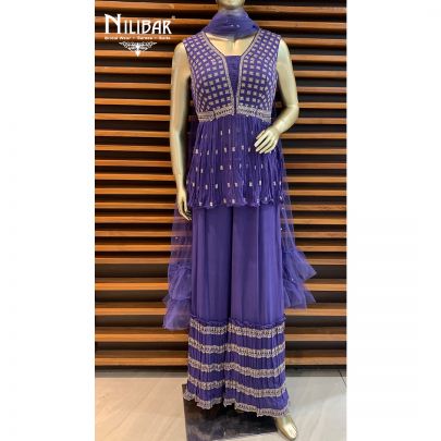 Mauve Georgette Peplum Suit