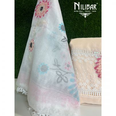 Peach  Organza Unstitched Suit